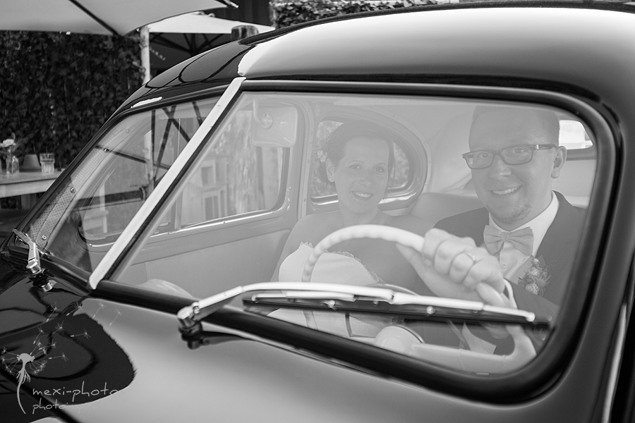 Couple in old car